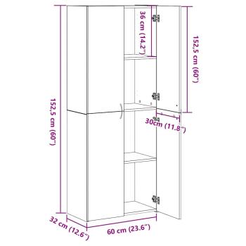 Büroschrank Schwarz Eichen-Optik 60 x 32 x 152,5 cm