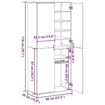Highboard Kunsthandwerk-Eiche 80x39x178 cm Holzwerkstoff