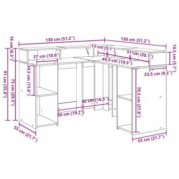 Schreibtisch Schwarz-Eiche 130x130x91 cm Holzwerkstoff