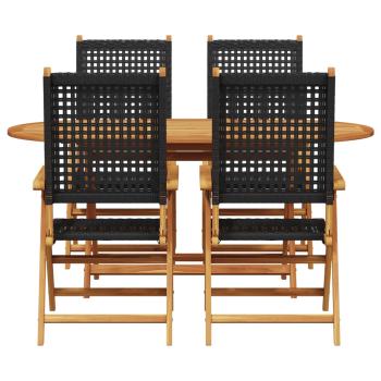 5-tlg. Garten-Essgruppe Schwarz Massivholz Akazie & Poly Rattan