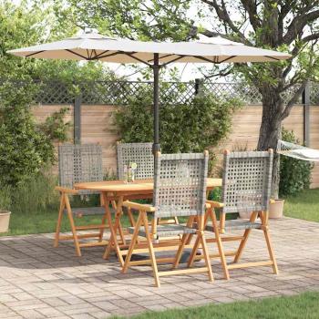 ARDEBO.de - 5-teiliges Garten-Esszimmer-Set in Grau aus massivem Akazienholz und Polyrattan