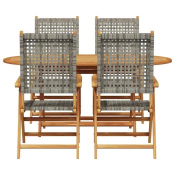 5-teiliges Garten-Esszimmer-Set in Grau aus massivem Akazienholz und Polyrattan