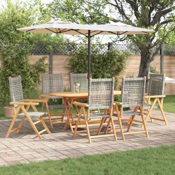 ARDEBO.de - 7-tlg. Garten-Essgruppe Grau Massivholz Akazie & Poly Rattan