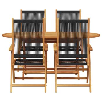 5-tlg. Garten-Essgruppe Schwarz Massivholz Akazie & Poly Rattan