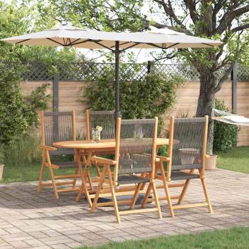 ARDEBO.de - 5-tlg. Garten-Essgruppe Grau Massivholz Akazie & Poly Rattan