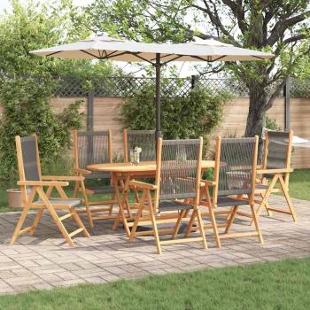 ARDEBO.de - 7-tlg. Garten-Essgruppe Grau Massivholz Akazie & Poly Rattan