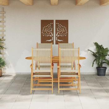 ARDEBO.de - 5-tlg. Garten-Essgruppe Beige Massivholz Akazie & Poly Rattan