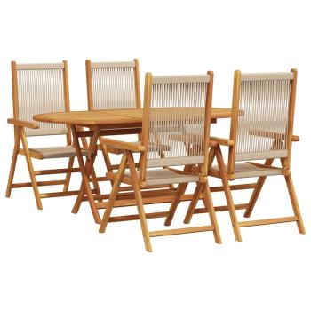 5-tlg. Garten-Essgruppe Beige Massivholz Akazie & Poly Rattan