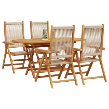 5-tlg. Garten-Essgruppe Beige Massivholz Akazie & Poly Rattan