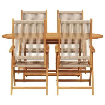 5-tlg. Garten-Essgruppe Beige Massivholz Akazie & Poly Rattan