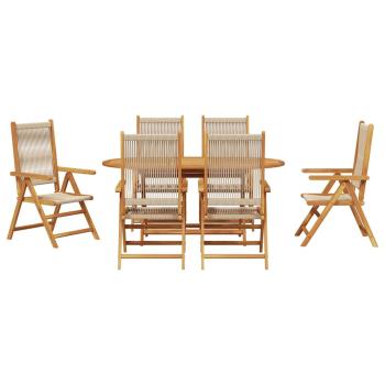 7-tlg. Garten-Essgruppe Beige Massivholz Akazie & Poly Rattan