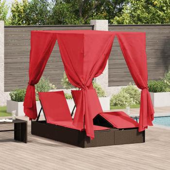ARDEBO.de - Doppelte Sonnenliege Set aus 2 Braun und Rot Rattan und Polyester