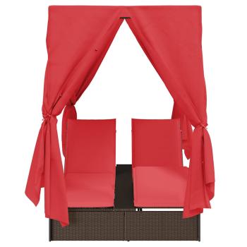Doppelte Sonnenliege Set aus 2 Braun und Rot Rattan und Polyester