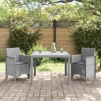 ARDEBO.de - 3-teiliges Garten Essbereich Set mit Polsterung Hellgrau Poly Rattan