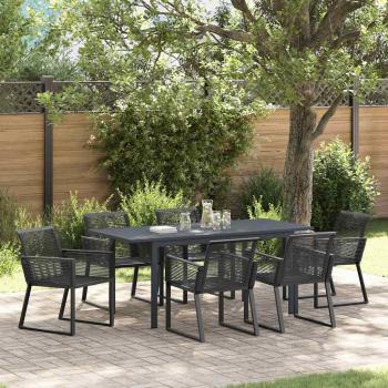 ARDEBO.de - 7-teiliges Garten Essset Schwarz Stahl und Poly Rattan