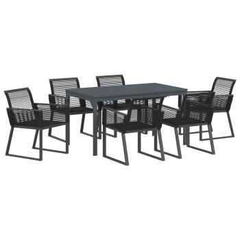 7-teiliges Garten Essset Schwarz Stahl und Poly Rattan