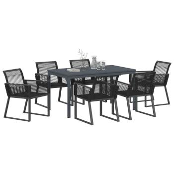 7-teiliges Garten Essset Schwarz Stahl und Poly Rattan