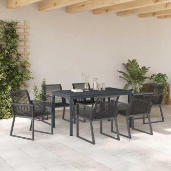7-teiliges Garten Essset Schwarz Stahl und Poly Rattan