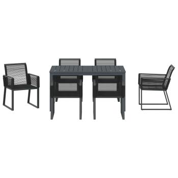 7-teiliges Garten Essset Schwarz Stahl und Poly Rattan