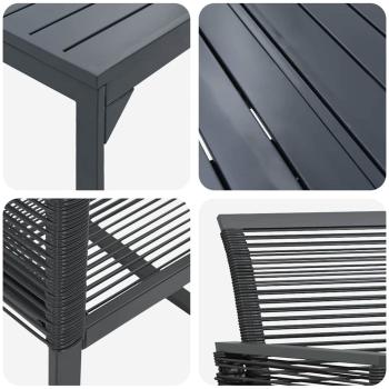 7-teiliges Garten Essset Schwarz Stahl und Poly Rattan