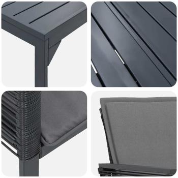 6-teilige Garten-Essgruppe mit Kissen Anthrazit Stahl und Poly Rattan