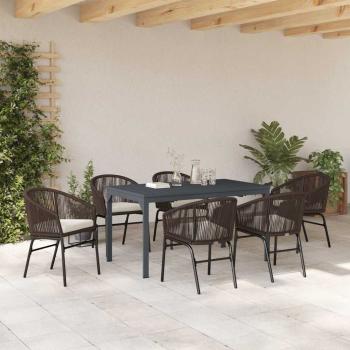 7-teiliges Garten Essset mit Kissen Braun Poly Rattan
