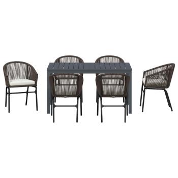 7-teiliges Garten Essset mit Kissen Braun Poly Rattan