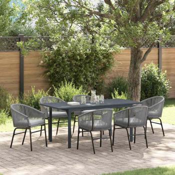 ARDEBO.de - 7-teiliges Garten-Dining Set mit Kissen in Grau Poly Rattan