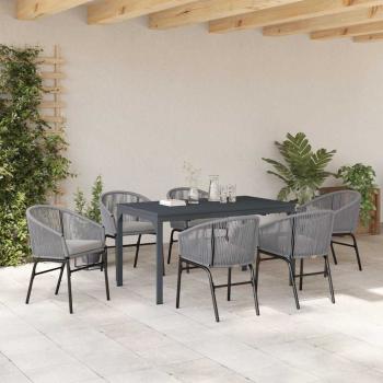 7-teiliges Garten-Dining Set mit Kissen in Grau Poly Rattan
