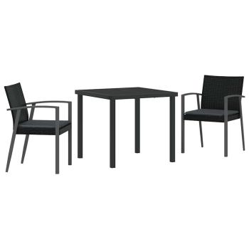3-teiliges Gartensitz-Set mit Kissen Schwarz Poly-Rattan