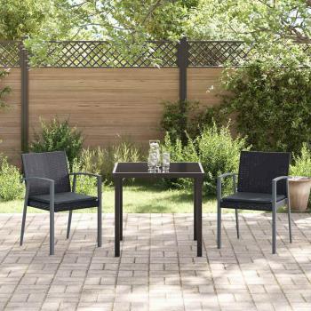 3-teiliges Gartensitz-Set mit Kissen Schwarz Poly-Rattan