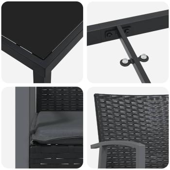 3-teiliges Gartensitz-Set mit Kissen Schwarz Poly-Rattan