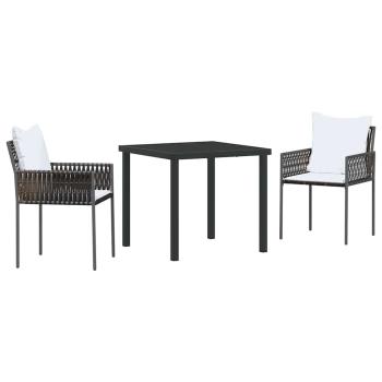 3-teiliges Garten-Dining-Set mit Kissen Braun Poly Rattan
