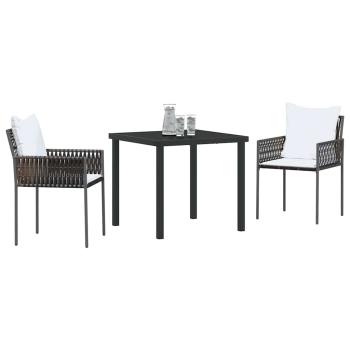 3-teiliges Garten-Dining-Set mit Kissen Braun Poly Rattan