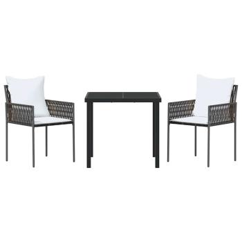 3-teiliges Garten-Dining-Set mit Kissen Braun Poly Rattan