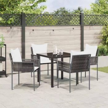 5-teiliges Gartentischset mit Kissen Braun Poly-Rattan