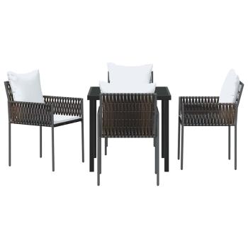 5-teiliges Gartentischset mit Kissen Braun Poly-Rattan