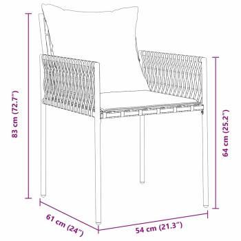 5-teiliges braunes Garten Essenset mit Kissen aus Poly-Rattan