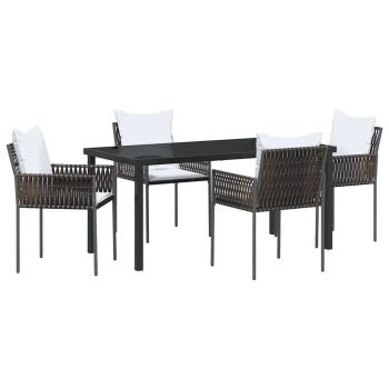 5-teiliges Garten-Dining-Set mit Kissen Braun Poly-Rattan