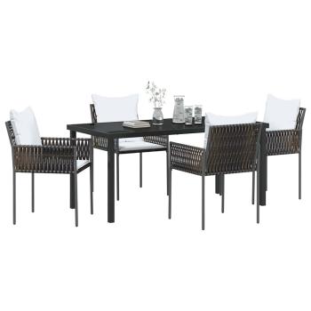 5-teiliges Garten-Dining-Set mit Kissen Braun Poly-Rattan