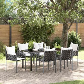 ARDEBO.de - 7-teiliges Gartentischset mit Kissen Braun Poly Rattan