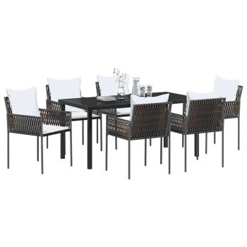 7-teiliges Gartentischset mit Kissen Braun Poly Rattan
