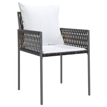 7-teiliges Gartentischset mit Kissen Braun Poly Rattan