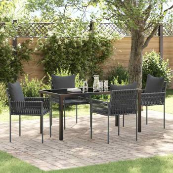 ARDEBO.de - 5-teiliges Garten-Ess-Set mit Kissen Schwarz Poly-Rattan