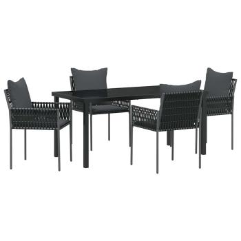 5-teiliges Garten-Ess-Set mit Kissen Schwarz Poly-Rattan