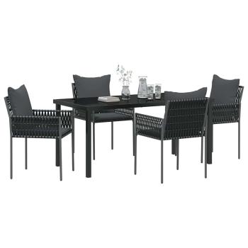 5-teiliges Garten-Ess-Set mit Kissen Schwarz Poly-Rattan