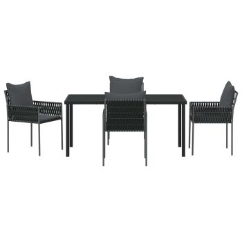 5-teiliges Garten-Ess-Set mit Kissen Schwarz Poly-Rattan
