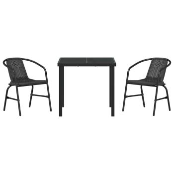 3-teiliges Gartenset Schwarz Poly Rattan