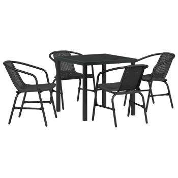 5-teiliges Garten-Esstisch-Set Schwarz Poly-Rattan