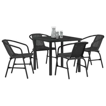 5-teiliges Garten-Esstisch-Set Schwarz Poly-Rattan
